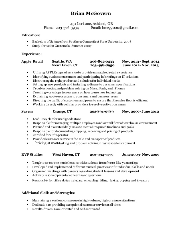 resume for apple